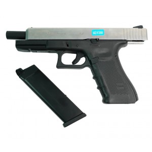 Страйкбольный пистолет WE Glock-34 Gen.4 Silver, сменные накладки WE-G008B-SV